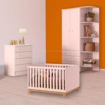 Infantil Berço Mini Cama Slim, Cômoda e Guarda Roupa Rosa