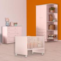 Infantil Berço Reto, Cômoda Sapateira e Guarda Roupa Rosa