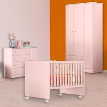 Infantil Berço Reto, Cômoda Sapateira e Guarda Roupa Rosa
