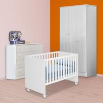 Infantil Berço Retro, Guarda Roupa e Cômoda Sapateira Branco