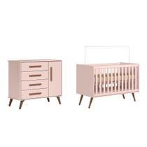 Infantil Encanto Retrô com Berço e Cômoda Sapateira Rosa