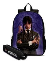 Infantil Feminina Mochila Escolar Gótica com Estojo Estilo Wandi Estampa Sombria para Meninas Infantil Feminina Mochila Escolar Gótica com Estojo Estilo Wandi Estampa Sombria para Meninas