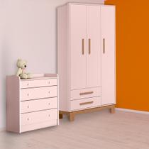 Infantil Guarda Ropa Slim 3P 2G e Cômoda Trocador Rosa