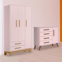 Infantil Guarda Ropa Slim e Cômoda Sapateira Retro Rosa Infantil Guarda Ropa Slim e Cômoda Sapateira Retro Rosa