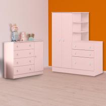 Infantil Guarda Roupa C/ Cômoda e Cômoda Sapateira Rosa Infantil Guarda Roupa C/ Cômoda e Cômoda Sapateira Rosa