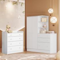 Infantil Guarda Roupa C/ Cômoda e Cômoda Trocador Branco