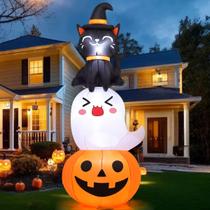 Infláveis de Halloween COMIN Pumpkin Ghost Cat 1,8 m com LEDs
