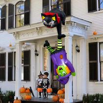 Inflável de Halloween OurWarm Cat and Witch de 2,4 m com luzes LED Inflável de Halloween OurWarm Cat and Witch de 2,4 m com luzes LED