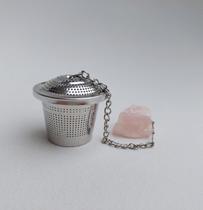 Infusor de Chá em Inox com Pedra Quartzo Rosa - Cristal Natural