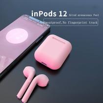 Inpods 12 TWS Macaron Fone de ouvido Bluetooth 5.0 sem fio microfone para todos os telefone - Rosa