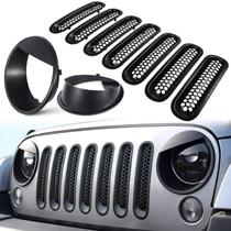 Inserções em tela para grade frontal e capas dos faróis para Jeep JK E-cowlboy