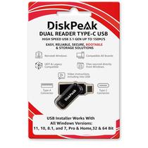 Instalador USB DiskPeak 64GB para Windows 11/10 - Leitor Duplo