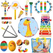 Instrumentos Musicais De Percussão 17 Peças Brinquedo Educativo Infantil Xilofone Pandeiro Triangulo Chocalho Flauta Gaita e outros Instrumentos Musicais De Percussão 17 Peças Brinquedo Educativo Infantil Xilofone Pandeiro Triangulo Chocalho Flauta Gaita e outros