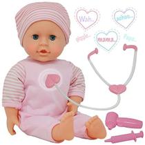 Interactive Talking Baby Doll Doctor Set Toy Pack for Kids 14" Doll with Lights, Sound Effects, Pretend Play Dr Checkup Accessories Pink Newborn Hospital Care Nursing Playset for Toddler Girl 3+