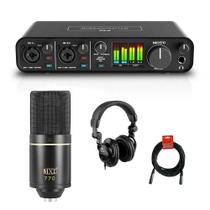 Interface de áudio MOTU M4 USB com microfone MXL 770 e fones de ouvido