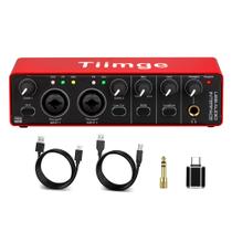Interface de áudio Tiimge 2x2 USB para PC com 48V Phantom Power