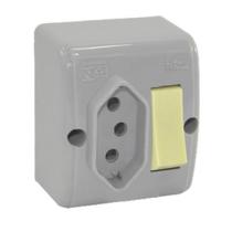 Interruptor 1 Tecla Com Tomada 10a Cinza Externo Mectronic Interruptor 1 Tecla Com Tomada 10a Cinza Externo Mectronic