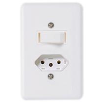 Interruptor 1 Tecla Simples + 1 Tomada 2 Polos + Terra c/ Placa Stylus 6A/20A 250V 4x2 - Ilumi Interruptor 1 Tecla Simples + 1 Tomada 2 Polos + Terra c/ Placa Stylus 6A/20A 250V 4x2 - Ilumi