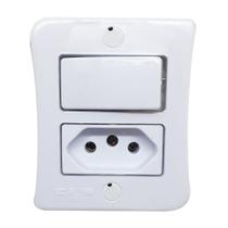 Interruptor 1 Tecla Simples + Tomada 2p+t 20A Sobrepor Externo Com Espelho Branco Linha Viena Bivolt 127v e 250v