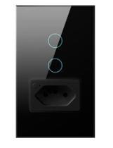 Interruptor 2 Botões Com 1 Tomada Smart Wi-fi Preto Tuya Interruptor 2 Botões Com 1 Tomada Smart Wi-fi Preto Tuya