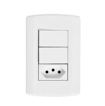 Interruptor 2 Teclas e Tomada com Placa 10 A Branca Modular Pluzie
