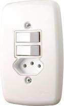 Interruptor 2 Teclas e Tomada com Placa 20 A Branco Pluzie