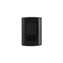 Interruptor 2 Teclas Simples + Tomada 20A preto fosco Pluzie matiz modular