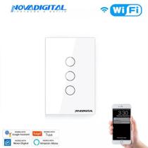 Interruptor 3 Botões Smart Touch Led Wifi Rf433 - Nova Digital- Tuya