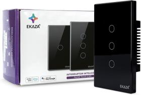 Interruptor 3 Botões Wifi Inteligente Touch Alexa preto Ekaza