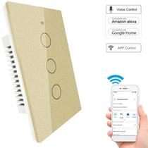 Interruptor 3 Canais Smart WiFi / Acesso Remoto / Compatível com Alexa e Google Assistente DOURADO
