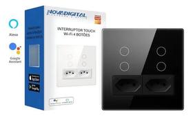 Interruptor 4 Botões 4x4 Preto com Tomada Touch Wi-fi Tuya