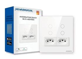 Interruptor 4x4 com tomada 4 botões branco novadigital Interruptor 4x4 com tomada 4 botões branco novadigital
