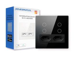 Interruptor 4x4 com tomada 4 botões preto novadigital Interruptor 4x4 com tomada 4 botões preto novadigital
