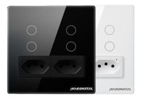 Interruptor 4x4 Touch 4 Botões Teclas e Tomada Dupla Inteligente Wifi - Nova Digital