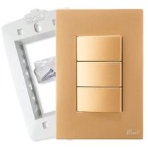Interruptor Apagador de luz Triplo Paralelo Ouro Nobre Recta