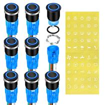 Interruptor com botão de pressão DaierTek 19 mm 12 V com LED azul x8 Interruptor com botão de pressão DaierTek 19 mm 12 V com LED azul x8