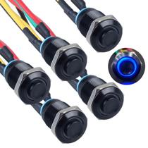 Interruptor com botão de pressão DMWD 12mm 12V-24V 1NO com luz LED azul x5