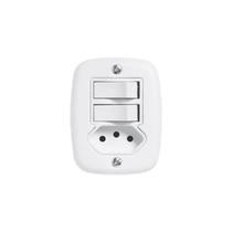 Interruptor de 2 Tecla Simples e Tomada 2P+T 20A , com Placa de Sobrepor Branco Pluzie