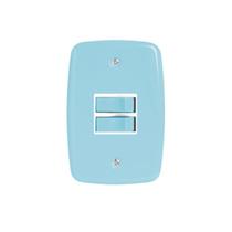 Interruptor de 2 Teclas Simples com Placa 4x2 Branco Azul Interruptor de 2 Teclas Simples com Placa 4x2 Branco Azul