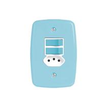 Interruptor de 2 Teclas Simples e Tomada 2P+T 20A , com Placa 4x2 Azul Pluzie