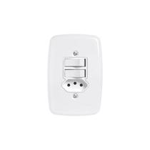 Interruptor de 2 Teclas Simples e Tomada 2P+T 20A , com Placa 4x2 Branco Pluzie