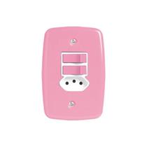 Interruptor de 2 Teclas Simples e Tomada 2P+T 20A , com Placa 4x2 Rosa Pluzie