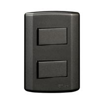 Interruptor de 2 Teclas Simples, Modular, com Placa 4x2 e Suporte Cinza/Grafite Pluzie