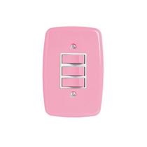 Interruptor de 3 Teclas Simples com Placa 4x2 Rosa Pluzie