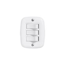Interruptor de 3 Teclas Simples com Placa de Sobrepor Branco Pluzie Interruptor de 3 Teclas Simples com Placa de Sobrepor Branco Pluzie