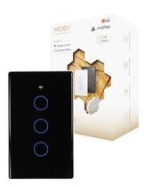 Interruptor de luz inteligente MOES Matter 3 Gang Black Glass Touch Interruptor de luz inteligente MOES Matter 3 Gang Black Glass Touch