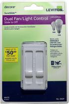 Interruptor deslizante para ventilador e dimmer de LED Leviton 3001337 branco Interruptor deslizante para ventilador e dimmer de LED Leviton 3001337 branco