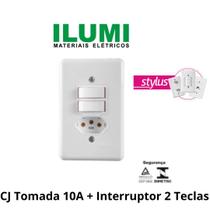 Interruptor Duplo 2 Teclas com Tomada 10A Stylus Branca Ilumi