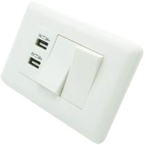 Interruptor Duplo e 2 Portas USB Celular Adaptador Parede