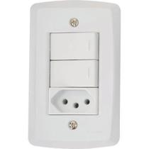 Interruptor Duplo Simples 4X2 com 2 Teclas + 1 Tomada 2P+T 10A 250V 57145/073 Branco Tramontina